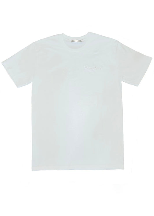 Breaux Brown Embroidered Tee - White